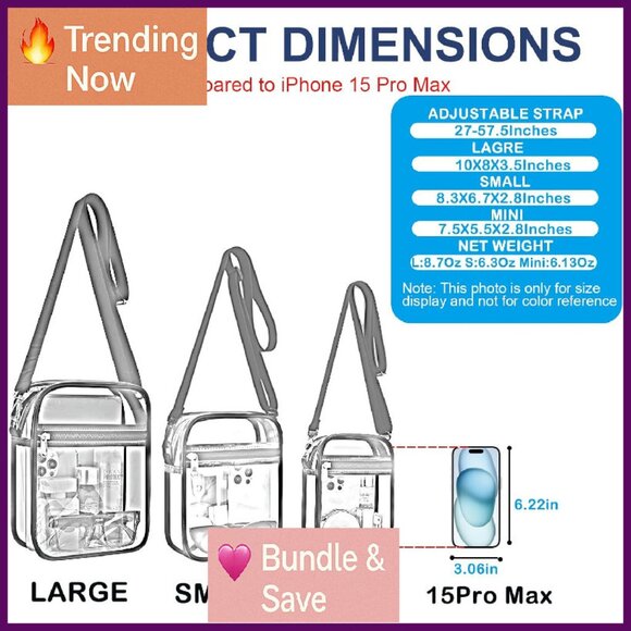 Clear Stadium Approved Crossbody Bag, Transparent Messenger Purse - Picture 3 of 4